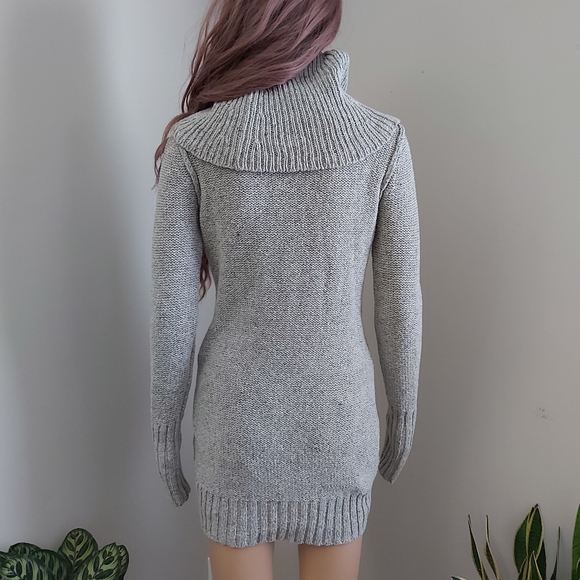 anthropologie If It Were Me gray wool cowl neck cable knit sweater dress tunic - Picture 7 of 13